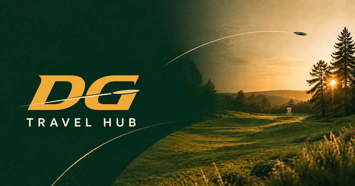 A disc golf course at sunset